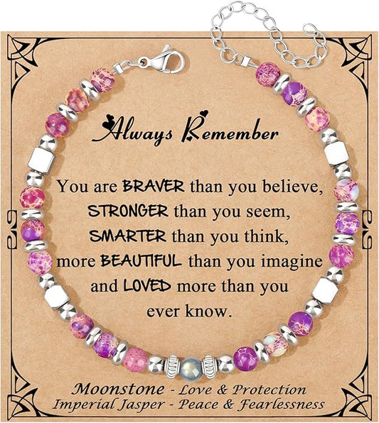 JoycuFF 𝗚𝗶𝗳𝘁𝘀 𝗳𝗼𝗿 𝗪𝗼𝗺𝗲𝗻 𝗠𝗼𝗼𝗻𝘀𝘁𝗼𝗻𝗲 𝗕𝗿𝗮𝗰𝗲𝗹𝗲𝘁 Amazonite Colorful Imperial Jasper Stainless Steel Beads Bracelets, Mothers Day Birthday Christmas Valentines Graduation Gifts