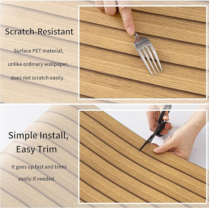 Haimin Wood Grain Slat Wall Panels Peel and Stick Faux Wood Thick Wallpaper 118"x15.75" Waterproof PET & IXPE Foam Paneling (Yellow Oak)