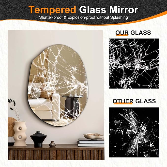 Delma Irregular Wall Mirror, 24"x18" | Compact Asymmetrical Cloud Shape, Frameless, Bathroom, Bedroom & Hallway, Modern Boho, Wall-Mounted