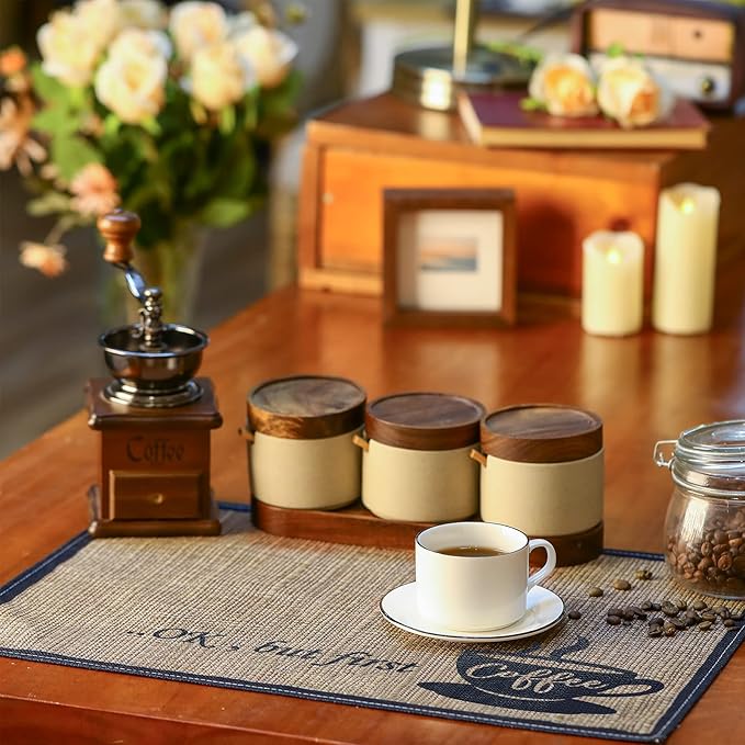 Cunhill 2 Pieces Coffee Bar Mat,Coffee Bar Accessories 20 x 14 Inch Coffee Bar Decoration Coffee Placemats for Coffee Machine, Coffee Bar, Countertops,Coffee Station Accessories(First Coffee)