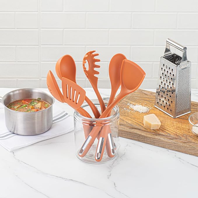 Met Lux Kitchen Utensil Sets, 10 Silicone Utensil Sets - 6 Pieces Per Set, High-Heat Tolerance, Orange Silicone Kitchen Utensils, For No-Stick Cookware - Restaurantware