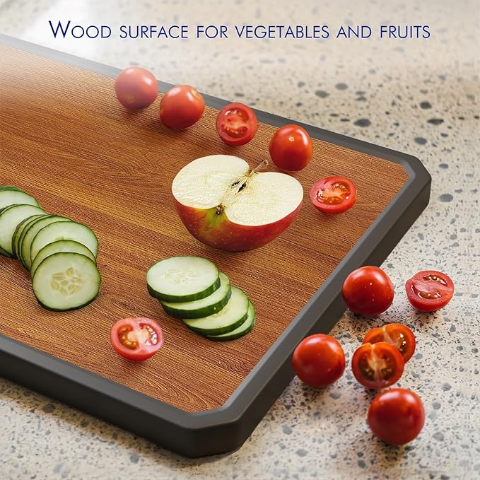 Wood Cutting Board with Handle, Double Sided Cutting Board for Kitchen, 16 * 11 inch 304 Stainless Steel Chopping Board for or Kitchen Meal Prep Serving