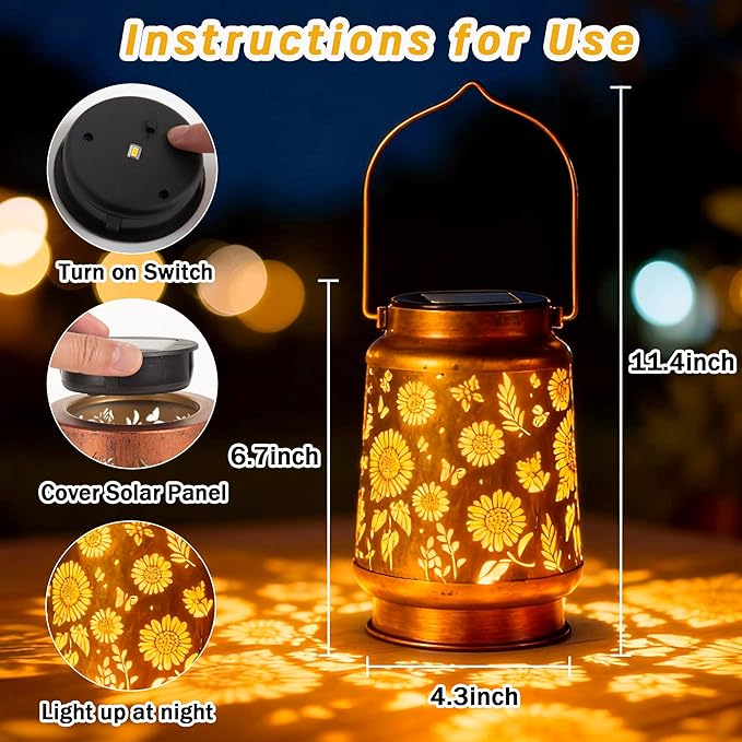 ANYTALK 2 Pack Sunflower Solar Lantern Lights, Outdoor Lanterns Garden Decor, Hanging Solar Lantern for Backyard Porch Patio Table Yard Balcony Lawn Pathway, Gifts for Women Grandma Mom