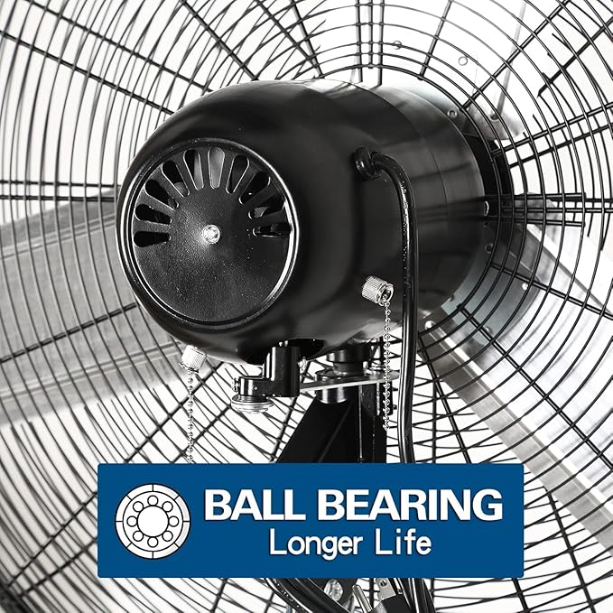 BILT HARD 24" High Velocity Pedestal Oscillating Fan, 6450 CFM 3-Speed Industrial Floor Fan with Adjustable Height, Metal Shop Fan with Aluminum Blades for Commercial, and Garage