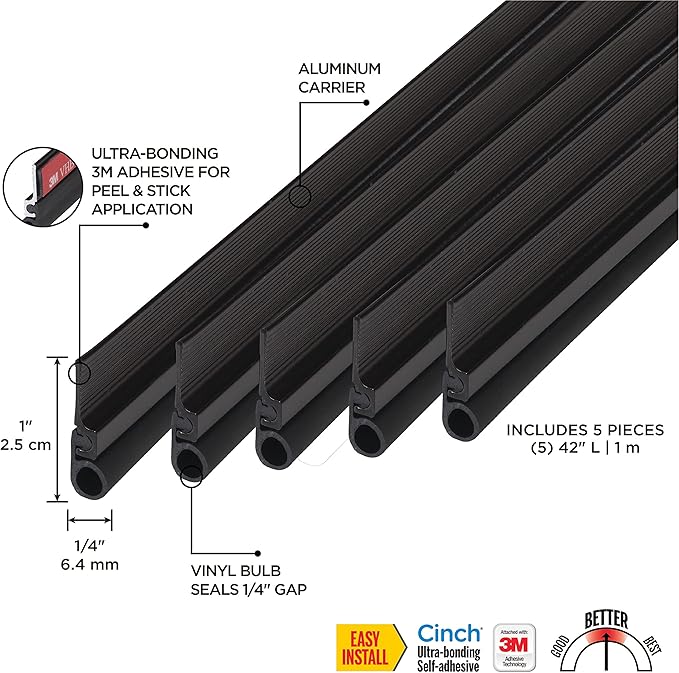 M-D Building Products 43305 Brown Aluminum and Vinyl Cinch® Self-Adhesive Top and Sides Door Seal Kit