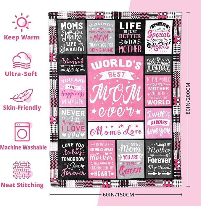 Moms from Daughter Son - Blanket Gifts for Mom - World's Best Mom Ever Gifts - Christmas Valentines Day Birthday Present for Moms - Mother Life Blanket 60"x80"