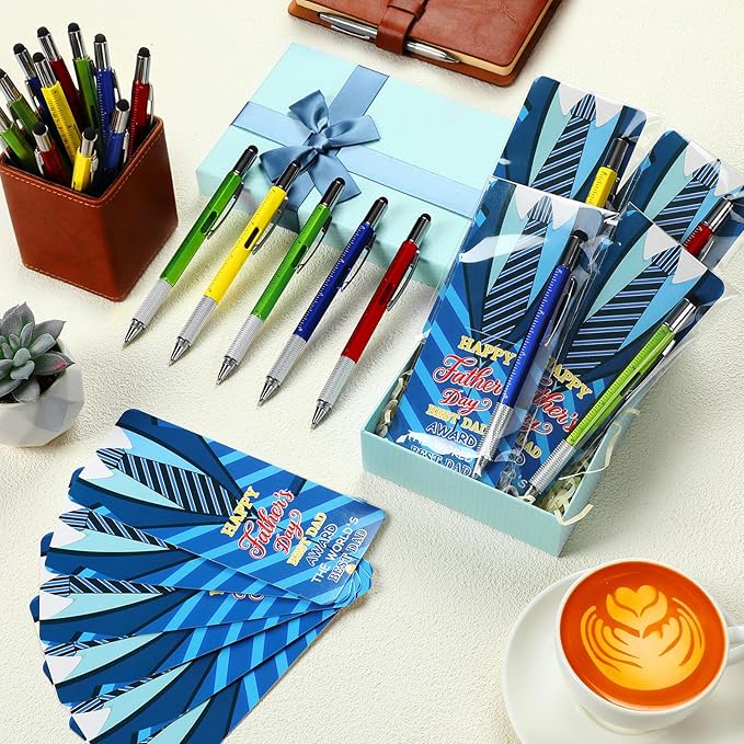 36 Set Father's Day Gift Bulk Appreciation Ballpoint Writing Fancy Pen Set with Card Holder 4 Colors Father's Day Award Party Favors Details Gifts Goodie Stuffers for Dad Husband