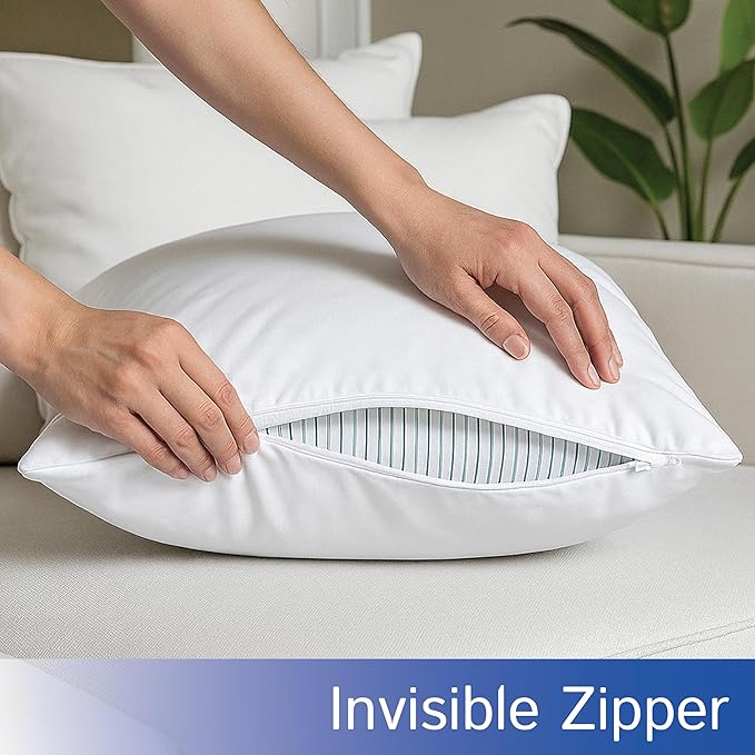 Euro Size Pillow Protectors (Set of 2) - European Square 16x16 Pillow Covers Waterproof Hypoallergenic Dust Proof Zippered Encasement