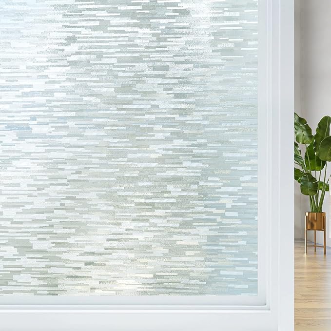 Haton Window Privacy Film, Frosted Glass Film, Sun Blocking Static Cling for Bathroom & Office, Heat Control Anti Glare Removable, UV Rejection Non-Adhesive Covering for Home, 11.8" x 157.4"
