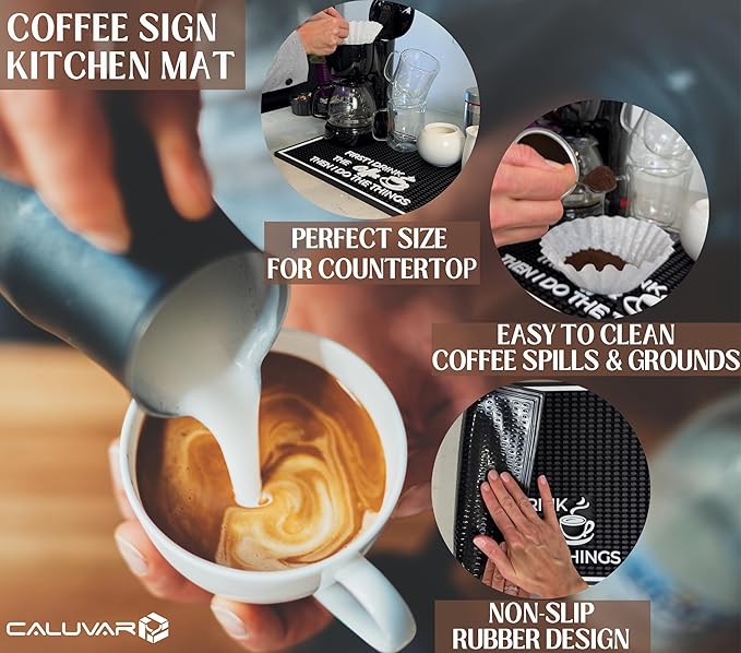 First I Drink the Coffee Then I Do the Things Silicone Station Mat for Countertop 18x12 in, Funny Coworker Gift, Coffee Bar Sign, Non-Slip Espresso Machine Mat, Dishwasher Safe