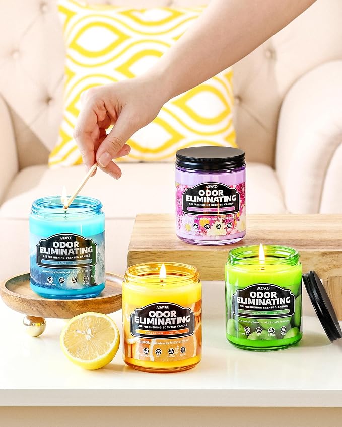 AOOVOO Green Apple Odor Eliminating Highly Fragranced Candle - Eliminates 95% of Pet, Smoke, Food, and Other Smells Quickly, Non Toxic Air Freshing Soy Candle, Up to 50 Hours Burn time