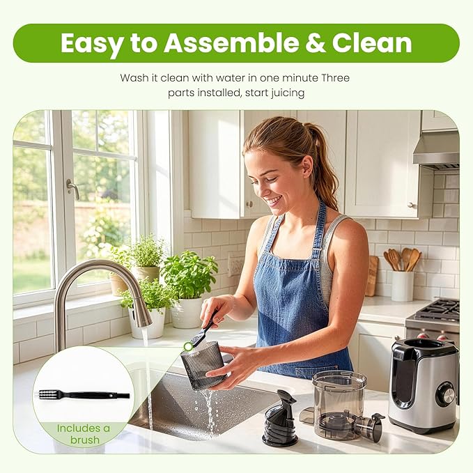 Slow Masticating Juicer Machines, Cold Press Juicer with Safety Lock & Reverse Function, 4.25" Feed Chute for Whole Fruits & Vegetables, High Juice Yield, Silver