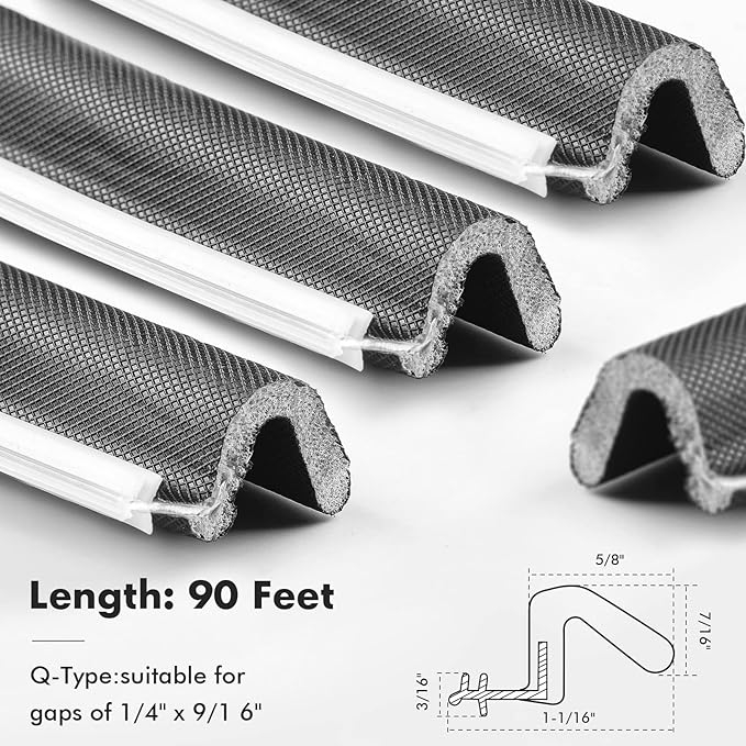 BBTO Weather Stripping Door Seal Exterior Weather Strip for Window V-Shaped Foam Kerf Garage Door Gap Blocker Soundproof Home Improvement Easy to Install(90 Feet,Black)