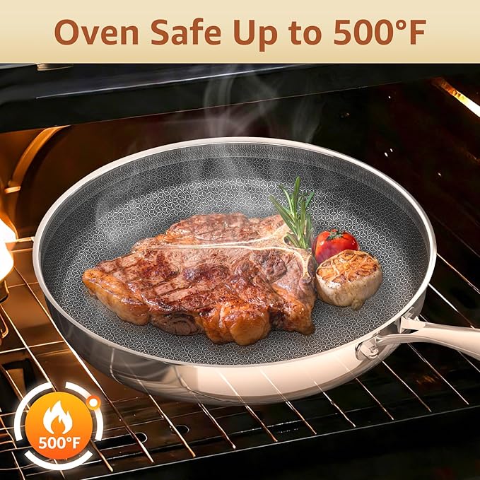 LOLYKITCH Frying Pan Set Nonstick, 8/10/12 Inch Stainless Steel Cookware Set Skillet with Detachable Handle, Induction & Oven Safe, Professional Non-Toxic PFOA Free Pans for Everyday Cooking