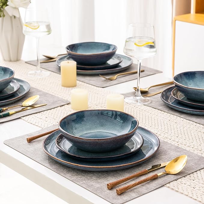AmorArc Ceramic Dinnerware Sets,Handmade Reactive Glaze Stoneware Plates and Bowls Sets,Highly Scratch Resistant | Dishwasher & Microwave Safe Dishes Set,Service for 6 (18pc)