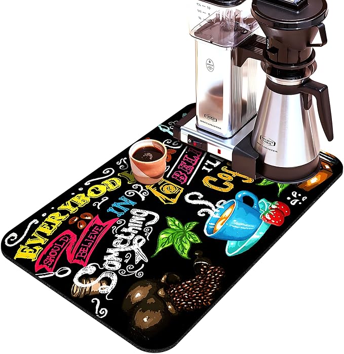 Coffee Bar mat Accessories for Countertop Absorbent Hide Stain Rubber Backed Dish Drying Mats for Kitchen Counter Draining Pad Decor Gift(20x12in)