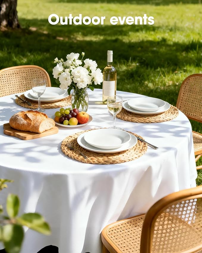 Pureegg Plastic Table Cloth Disposable 20 Pack, 84'' Round Table Cloths, Party, Picnic, Wedding, Decorative Tablecloths, Round, White Plastic Cover, Leakproof & Sturdy, White