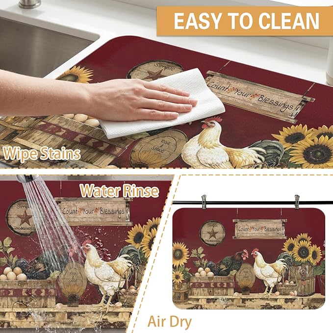 Kitchen Countertop Dish Drying Mat,Super Absorbent Coffee Bar Mat for Maker Espresso Machine, Anti-Slip Accessories for Kitchen Countertops 19x12 Inch