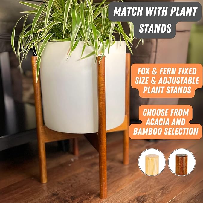 Fox & Fern Large Indoor Planter, Modern Large Plant Pot for Indoor or Outdoor, UV and Frost Resistant - 8 Inch, Matte White Flower Pot with Drainage Plug, Lightweight