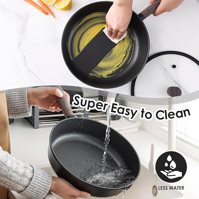 SENSARTE 13Pcs Pots and Pans Set Nonstick Cookware Set Kitchen Cooking Frying Pans with Stay-cool Handle, Dishwasher Safe, Induction Compatible, PFOA/PFOS Free, Black