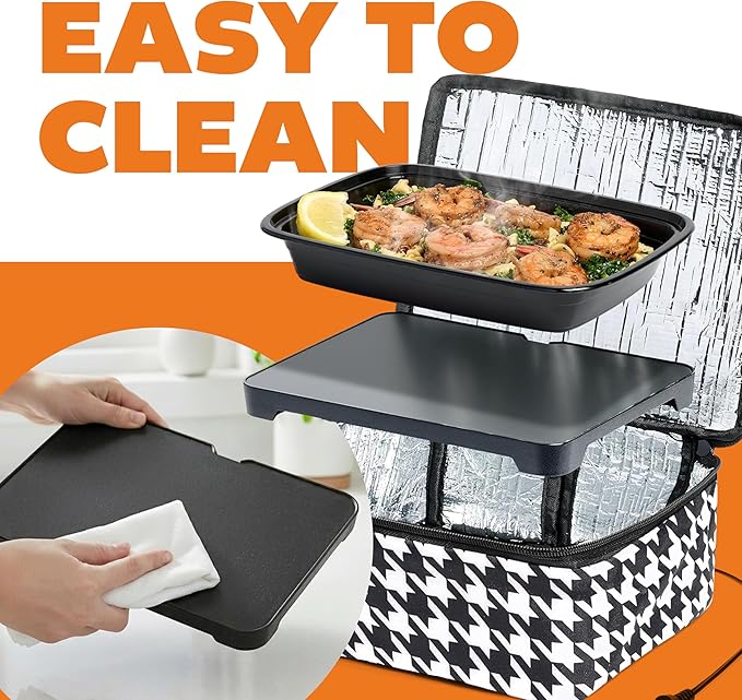 HOTLOGIC Mini Heated Lunch Box - Portable Electric Food Warmer for Men and Women - Great for Work, Office, and Construction - Cook, Reheat, and Eat on the Go - 12V - Houndstooth
