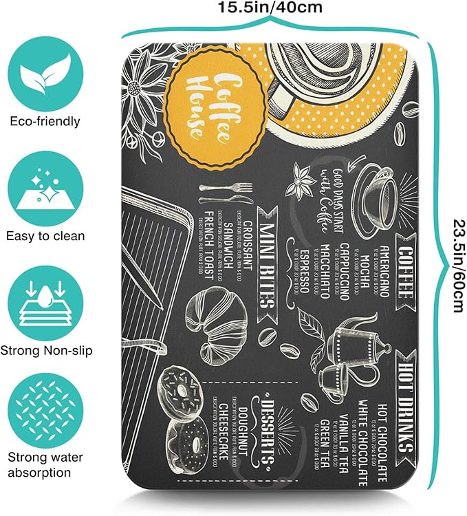 Coffee Bar Mat Accessories for Countertop Absorbent Hide Stain Rubber Backed Dish Drying Mats for Kitchen Counter Draining Pad Decor Gift(24x16in)
