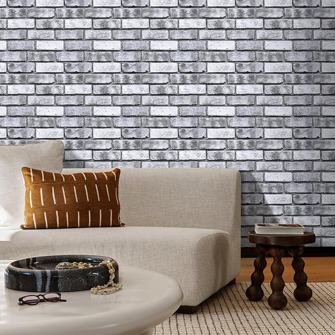 COMSTICKC 3D Faux Brick Wall Panel Peel and Stick, 10 Pcs of 12"X12", Small Size, Ultra-Light PVC Fake Brick Decorative Tiles Backsplash, Paintable, Not Real Brick (Gray -2)
