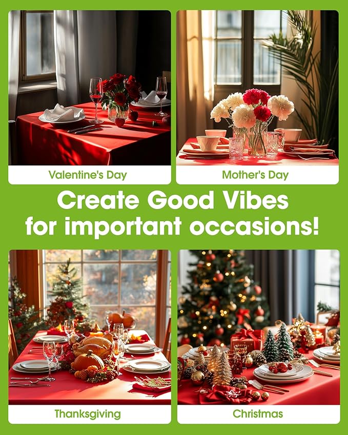 Pureegg Plastic Table Cloth Disposable 20 Pack, 54 x 108 Inch Table Cloths, Valentines Day, Thanksgiving, Christmas Decorations, Fall Tablecloths, Rectangle, Plastic Cover, Leakproof & Sturdy, Red