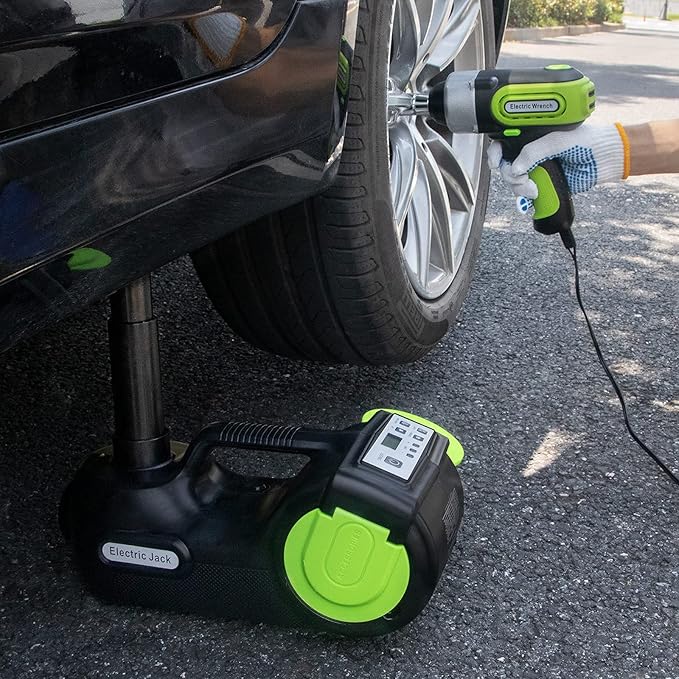 E-HEELP Electric Car Jack Kit 5Ton 12V Hydraulic (Lifting Range: 6.1-20.86 inch) with Impact Wrench & Inflator for Car SUV Sedan MPV with LCD & Tire Pressure Display