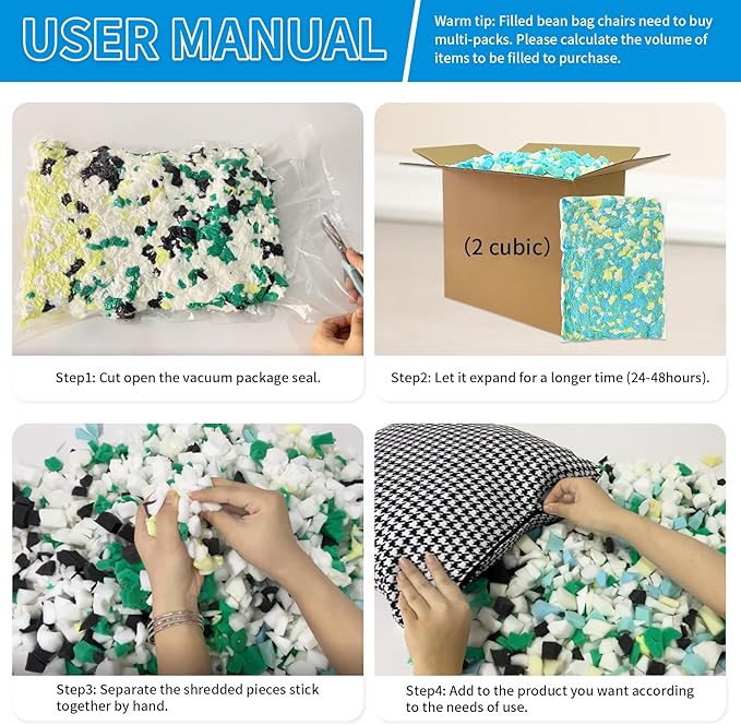 Welacer 60lbs Bean Bag Filler, Shredded Memory Foam Filling for Pillow Stuffing Cushion Arts Crafts Refill, Without Added Gel Particles, Premium Soft and Great for Stuffing (Multi Color, Pack of 12)
