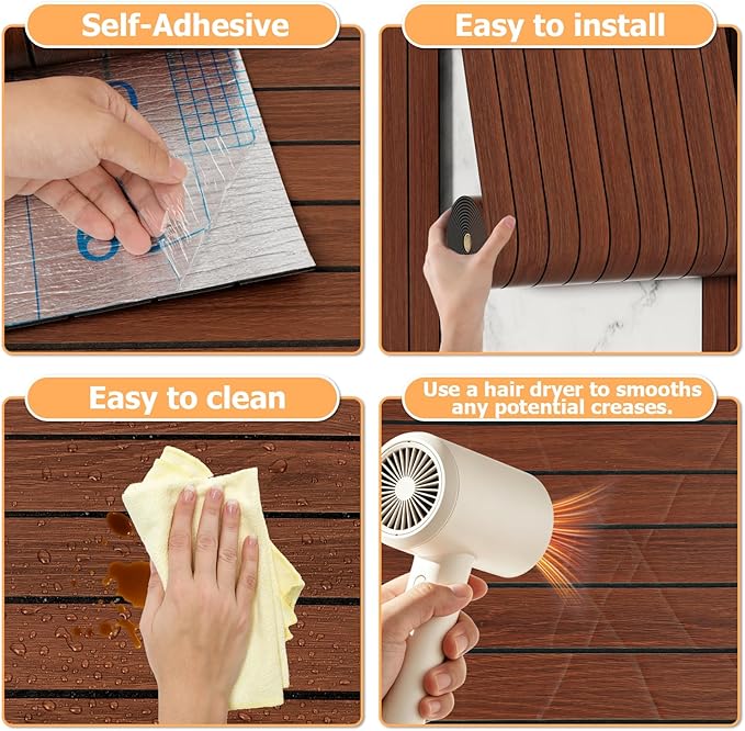 Arthome Peel and Stick Slat Wall Panels 15.7"x360",Self-Adhesive PVC Wood Grain Wallpaper Panel,3D Thick Faux Soundproof Backsplash Accent Wall Tile for Walls & Furniture (Walnut- Coverage 39.2 Sq.ft)