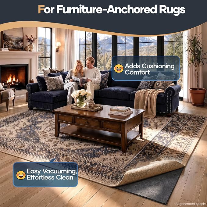 Veken Felt Cushioned Rug Pad 10 x 14 Ft, 1/4 Inch Thick, Dense Needle-Punched Carpet Underlay for Area Rugs, Protector Mat for All Hard Floors Including Hardwoods, Adds Comfort Underfoot