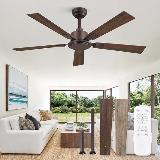ZMISHIBO 52 Inch Ceiling Fan No Light with Remote Modern Bronze Ceiling Fan with Quiet Reversible DC Motor, 6-Speeds 5 Blades, Indoor/Outdoor Ceiling Fans Without Light for Patio, Living Room, Garage