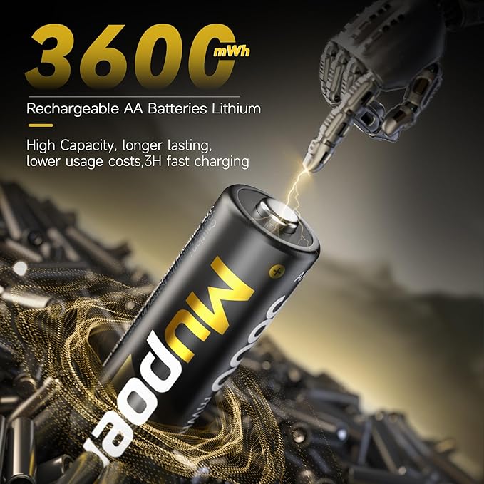 Rechargeable AA Batteries Lithium with Charger,4AA 3600mWh Lithium Batteries 1.5V,Double A Batteries Rechargeable High Capacity,Pilas Recargables AA,Reusable Battery Two A Li ion for Blink,Xbox