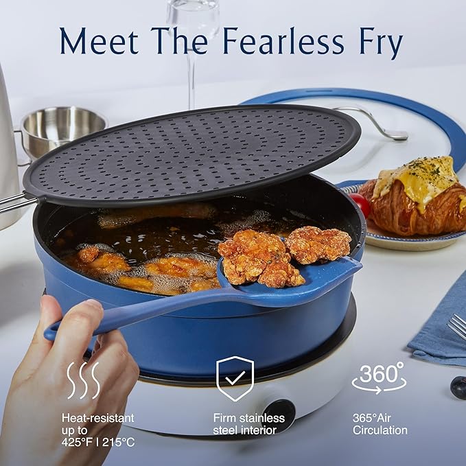 CAROTE 10-Piece Pots and Pans Set, Nonstick Cookware Set Detachable Handle, Frying Pan with Splatter Screen, Oven Safe, Induction Ready, Stackable, Blue