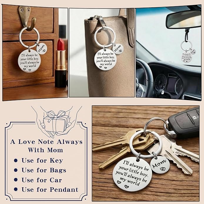 Mothers Day Gifts, Mom Gifts from Son for Birthday, I'll Always Be Your Little Boy, You Will Always Be My World, Best Mom Ever Keychain for Valentines Day Christmas Stocking Stuffers