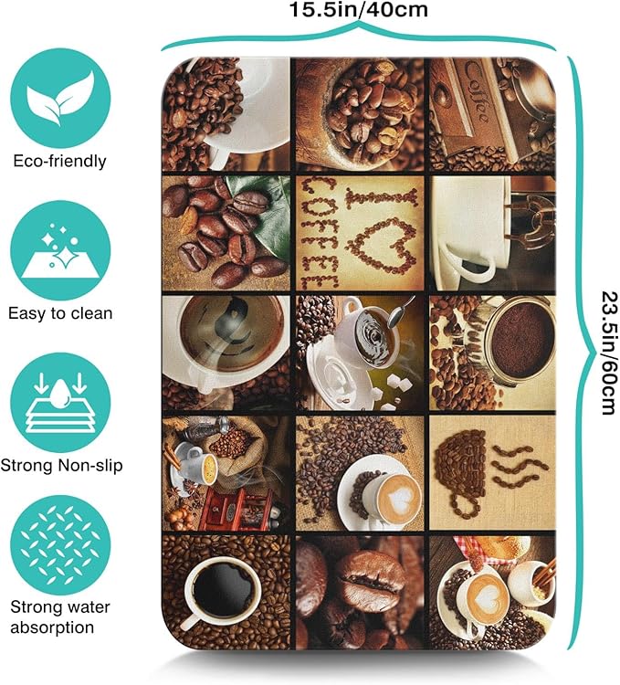 Coffee Mat 23inx15in, Anti-Slip & Waterproof Coffee Bar Accessories, Absorbent Hide Stain, Dish Drying Mat for Kitchen
