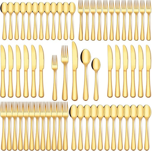 EUIRIO 40Pcs Gold Silverware Set, Stainless Steel Flatware Cutlery Set Service for 8, Mirror Polished Gold Utensils Set Include Forks Spoons Knives for Home, Wedding, Restaurant, Dishwasher Safe
