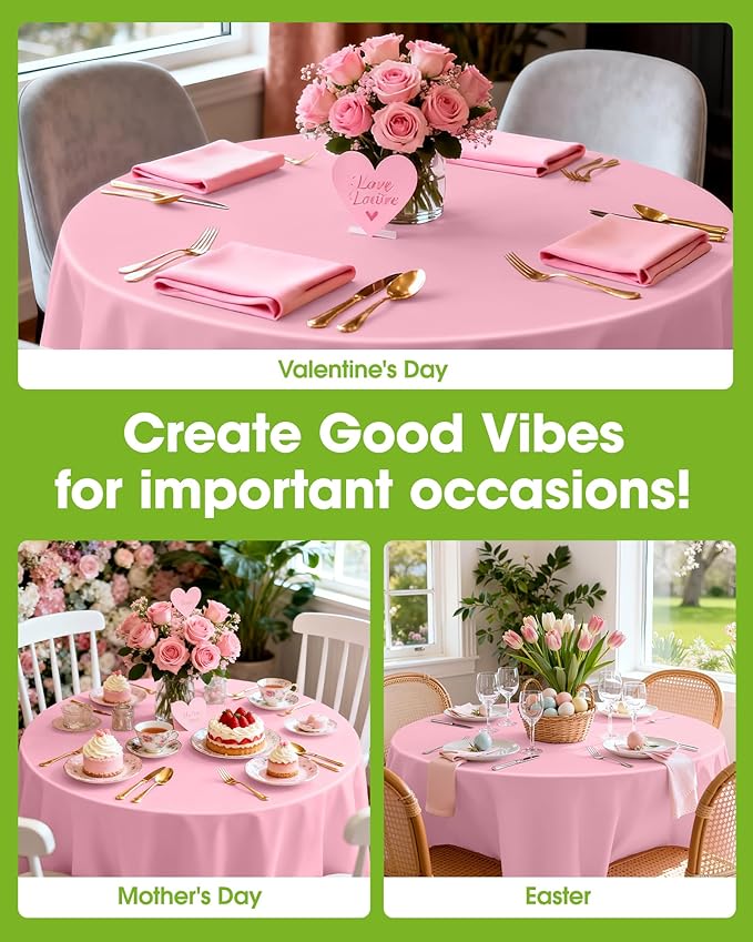 Pureegg Plastic Table Cloth Disposable 20 Pack, 84'' Round Table Cloths, Easter Party, Valentines, Mothers Day Decorations, Tablecloths, Round, Pastel Plastic Cover, Leakproof & Sturdy, Pink