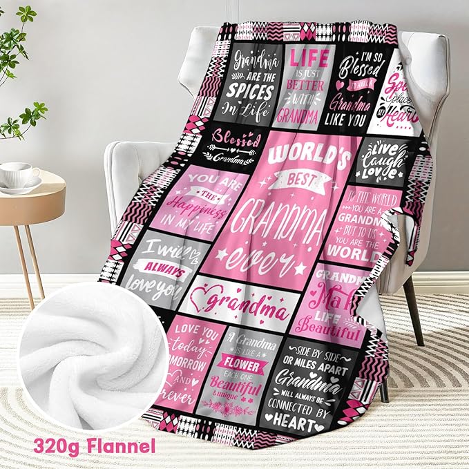 Mothers Day Birthday Gifts for Grandma from Granddaughter - World's Best Grandma Ever Gifts on Christmas Birthday from Grandchildren - Grandmas Life Blanket - Grandmother Gram Blanket 50"x60"