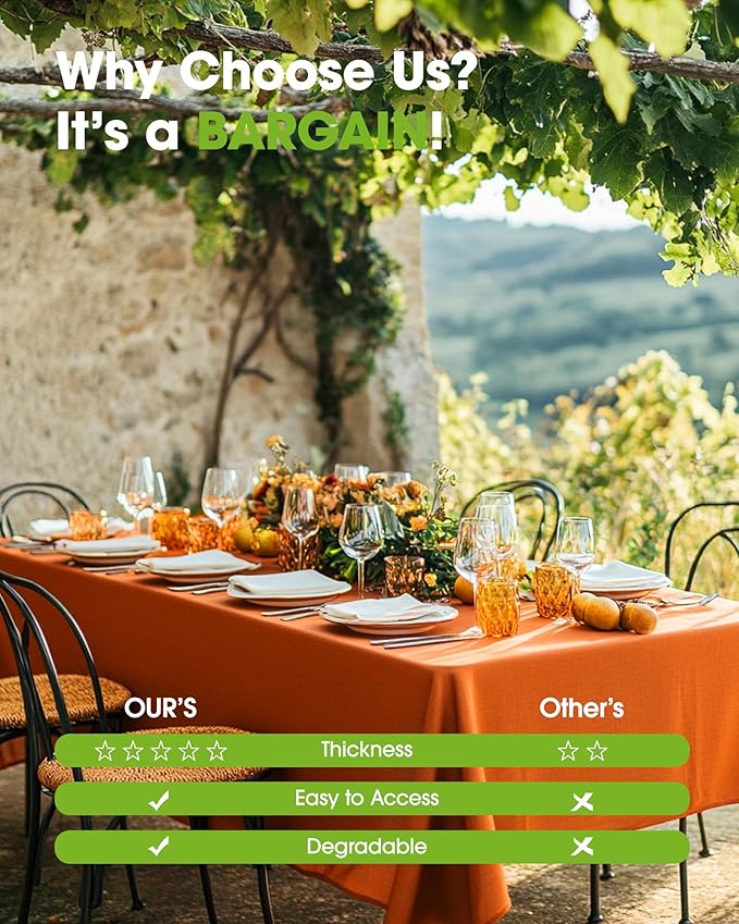 Pureegg Plastic Table Cloth Disposable 20 Pack, 54 x 108 Inch Table Cloths, Halloween Party, Thanksgiving Decorations, Harvest, Fall Tablecloths, Rectangle Tables, Leakproof & Sturdy, Orange