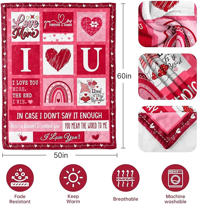 Gifts for Her, Valentines Blanket 60X50in, Romantic I Love You Gifts for Women Wife Girlfriend from Him Husband Boyfriend, Mothers Day Anniversary Birthday Unique Presents for Women Her