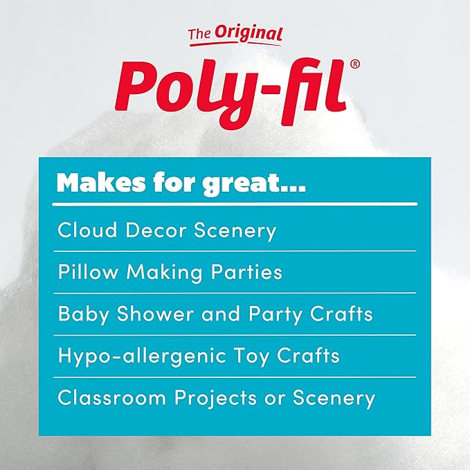 Fairfield The Original Poly-Fil, Premium Polyester Fiber Fill, Soft Pillow Stuffing, Stuffing for Stuffed Animals, Toys, Cloud Decorations, and More, Machine-Washable Poly-Fil Fiber Fill, 5 lb Box