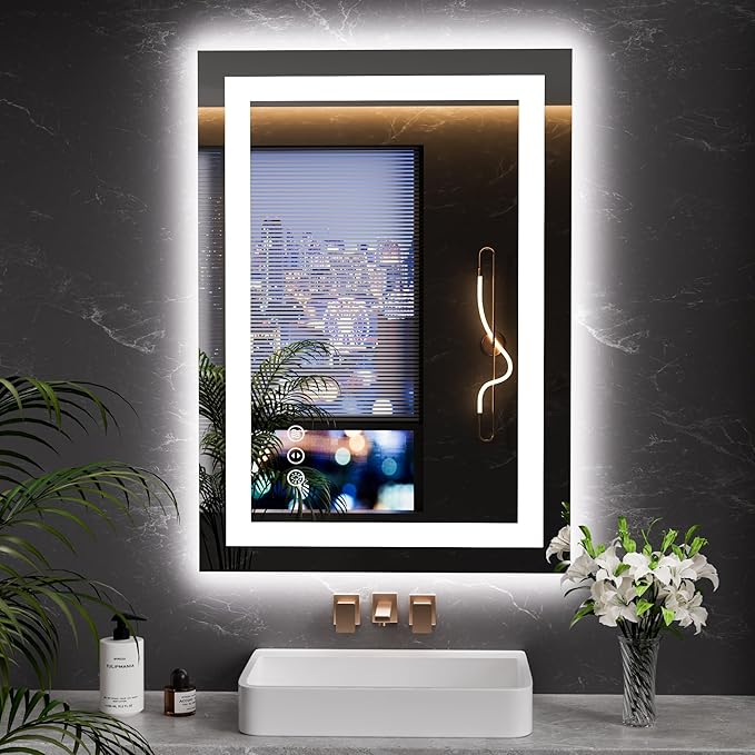 LOAAO 20"X28" LED Bathroom Mirror with Lights, Anti-Fog, Dimmable, Backlit + Front Lit, Lighted Bathroom Vanity Mirror for Wall, Memory Function, Tempered Glass, Safe to Use, ETL Listed