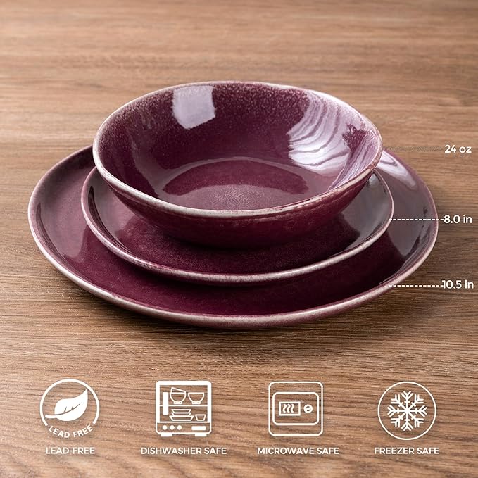 AmorArc Ceramic Dinnerware Sets,Handmade Reactive Glaze Stoneware Plates and Bowls Sets,Highly Scratch Resistant | Dishwasher & Microwave Safe Dishes Set,Service for 4 (12pc)
