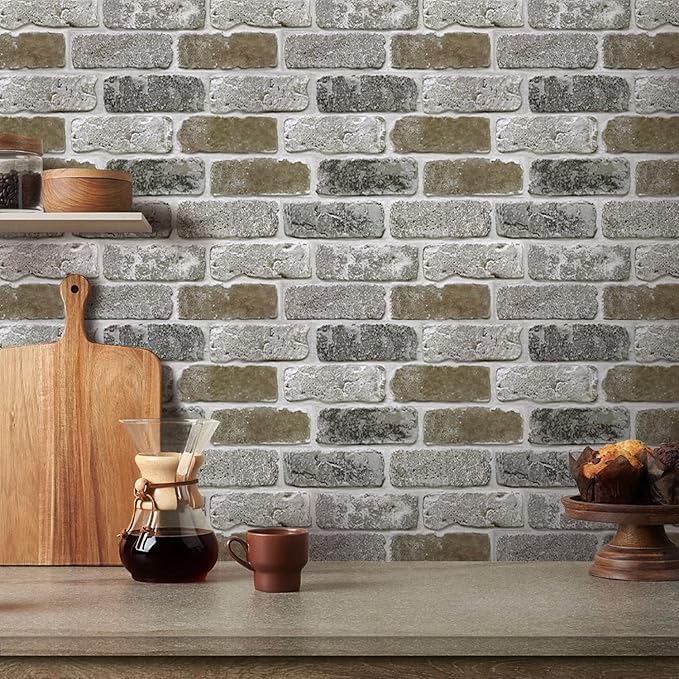 COMSTICKC 3D Faux Brick Wall Panel Peel and Stick, 10 Pcs of 12"X12", Small Size, Ultra-Light PVC Fake Brick Decorative Tiles Backsplash, Paintable, Not Real Brick (Vintage Brown Gray)