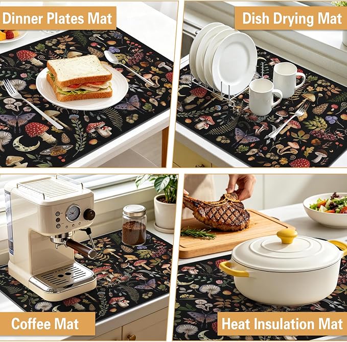 Kitchen Countertop Dish Drying Mat,Super Absorbent Coffee Bar Mat for Maker Espresso Machine, Anti-Slip Accessories for Kitchen Countertops 17x31 Inch