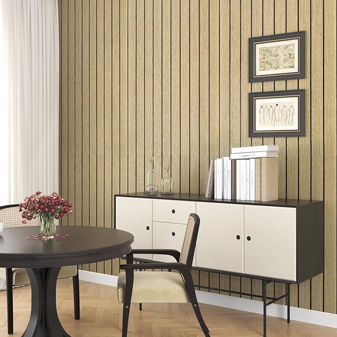 Wallercity Brown Wood Slat Wall Paneling for Interior Walls Removable Soundproof Wall Panels 3D Textured Peel and Stick Wood Panel Flexible Light Wooden Panels for Bedroom Office Studio 11.7''x197''