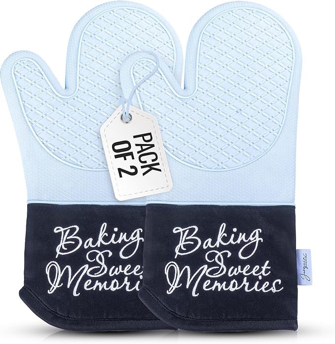 Mitts - Long Slip Resistant Pot Holders - Silicone Oven Mitts - Baking Gloves for Oven - Perfect for Baking, BBQ, Cooking, and Grilling, Oven Mitts Set of 2, 7''x13'' (Blue)