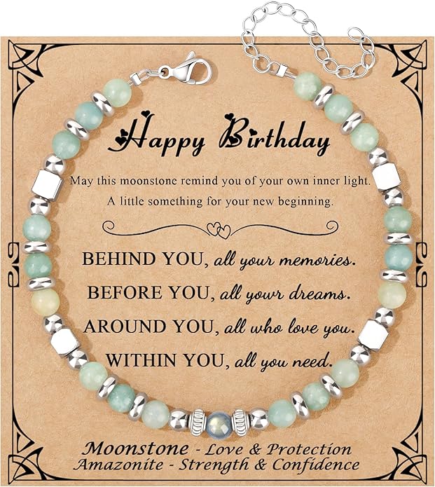 JoycuFF 𝗚𝗶𝗳𝘁𝘀 𝗳𝗼𝗿 𝗪𝗼𝗺𝗲𝗻 𝗠𝗼𝗼𝗻𝘀𝘁𝗼𝗻𝗲 𝗕𝗿𝗮𝗰𝗲𝗹𝗲𝘁 Amazonite Colorful Imperial Jasper Stainless Steel Beads Bracelets, Mothers Day Birthday Christmas Valentines Graduation Gifts